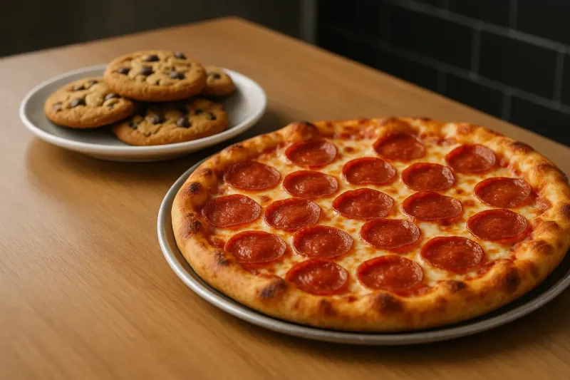 Delicious cookies and pizza